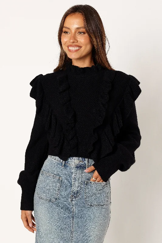 Charice Knit Long Sleeve Top - Black