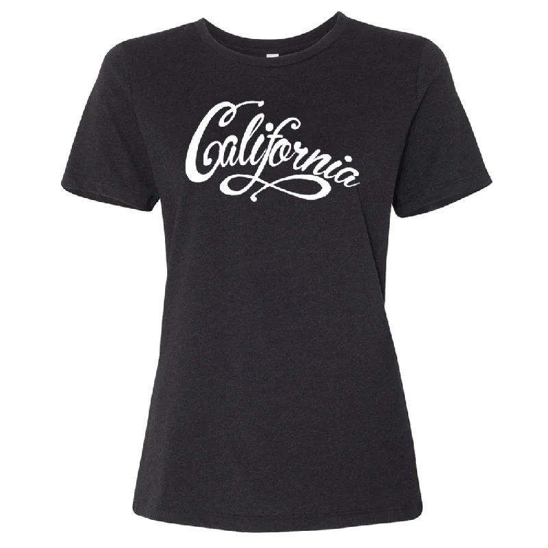 California Beach Script White Print Women's Relaxed Jersey Tee