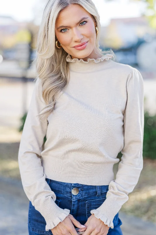 Back To You Oatmeal Ruffled Sweater