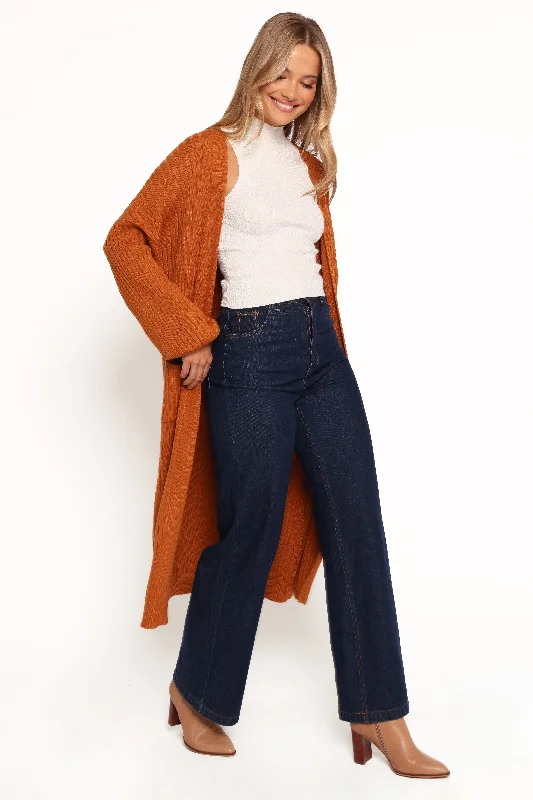 Makenna Long Open Front Cardigan - Rust