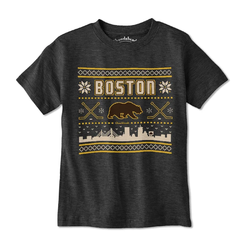 Boston Black & Gold Holiday Sweater Youth T-Shirt