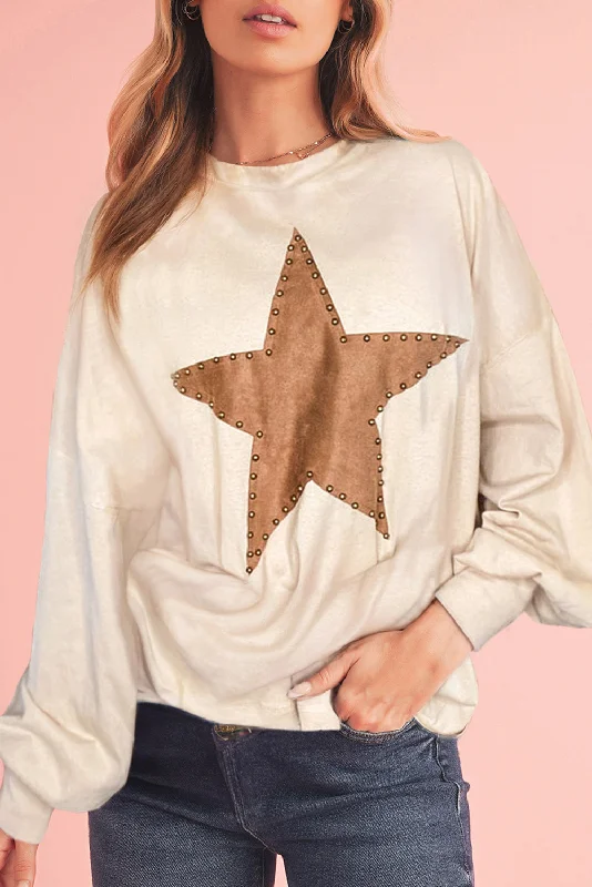 Apricot Studded Star Graphic Oversized Top