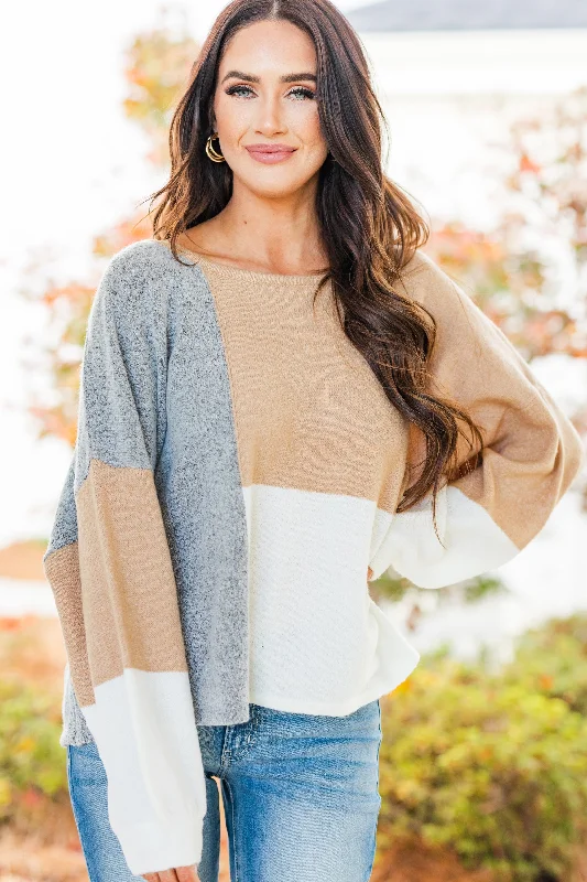 Over The Top Gray Colorblock Sweater