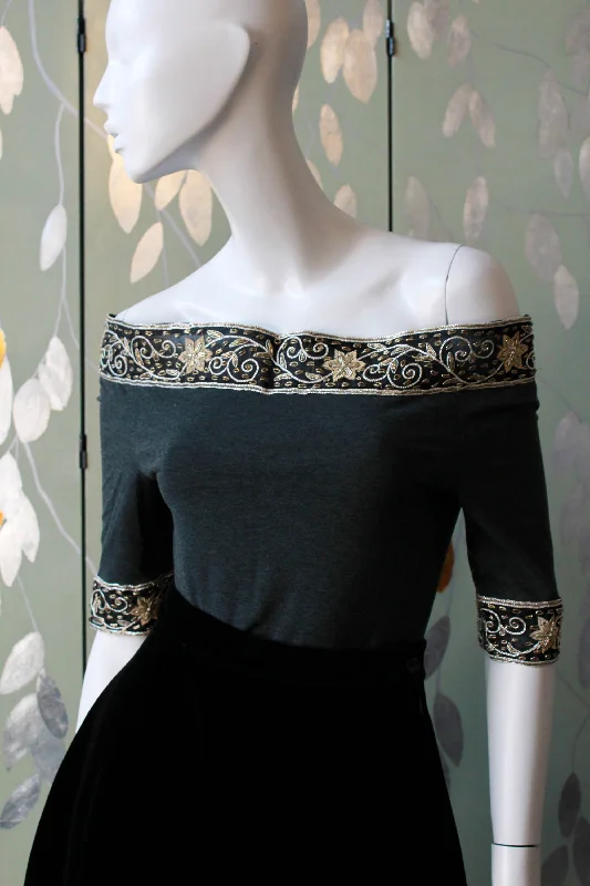 1980s Romeo Gigli Embroidered Off the Shoulder Top, Small