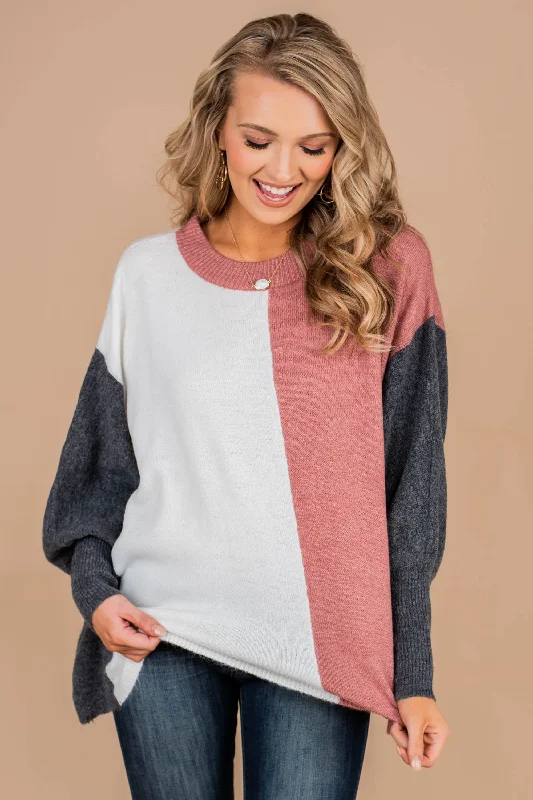 Take You Best Shot Mauve Pink Colorblock Sweater