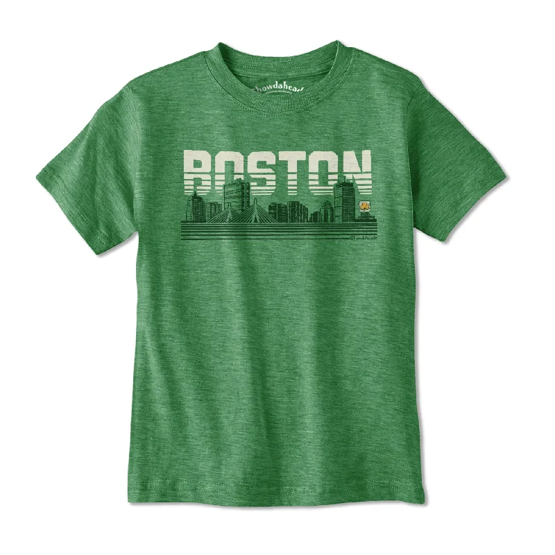 Boston Lined Cityscape Green Youth T-Shirt