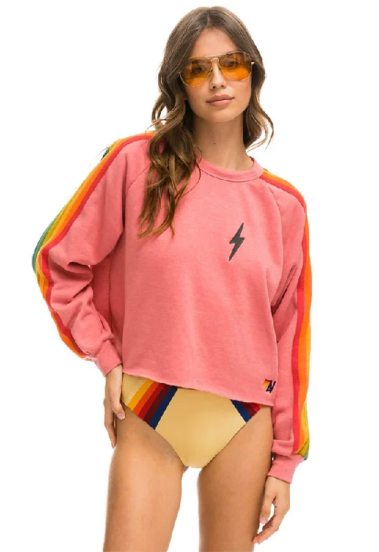 Aviator Nation Bolt Classic Cropped Crew Sweatshirt in Pink/Serape Rainbow