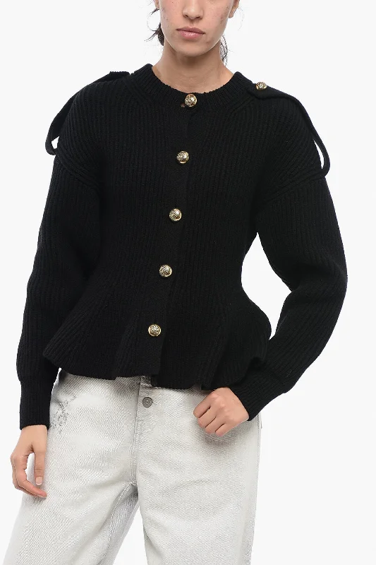 Alexander Mcqueen Cashmere Blend Cardigan With Peplum Bottom M Standard Size