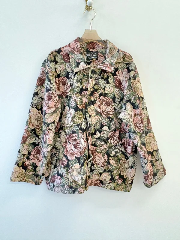 Black Floral Tapestry Utility Jacket