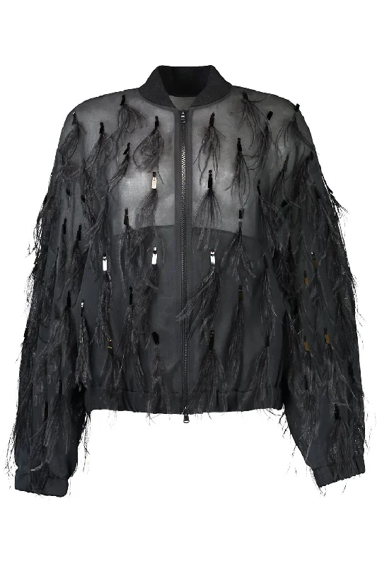 Dazzling Feather Embroidered Bomber Jacket