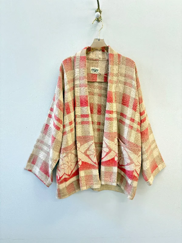 Tan & Pink Checkered Heritage Blanket Coat