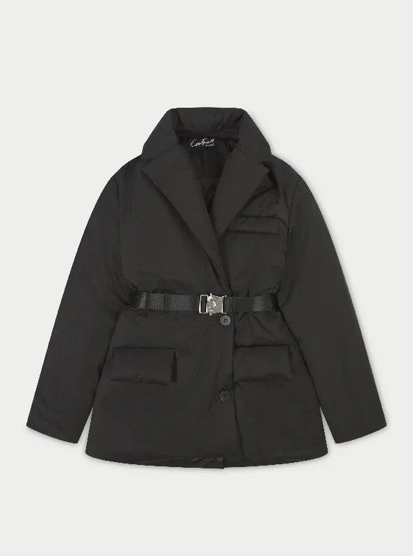 NYLON PADDED BLAZER COAT - BLACK