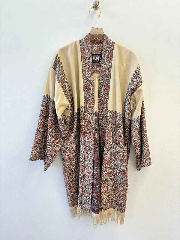 Cream, Red & Green Paisley Jacquard Haori Jacket