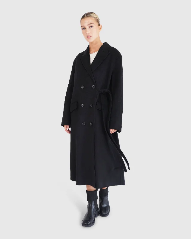 Right There Side Tie Coat - Black