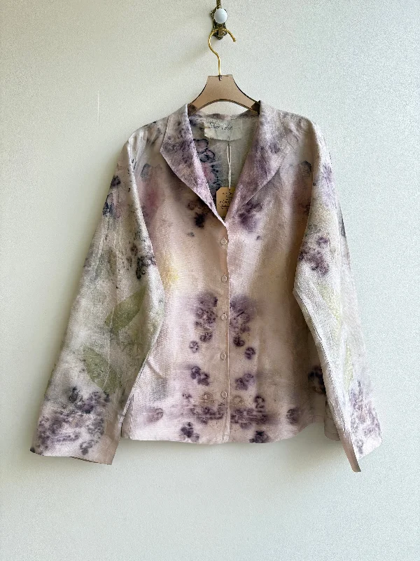 Pale Pink Silk Button Up Shirt/Jacket w/ Covered Buttons (Reworked)