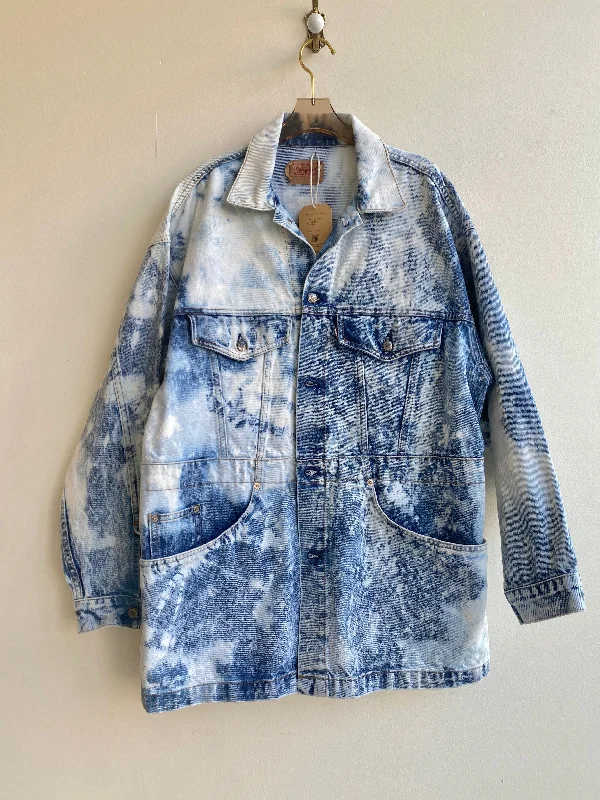 Vintage Hand Dyed Light Wash Button Up Denim Trench Coat (Reworked)