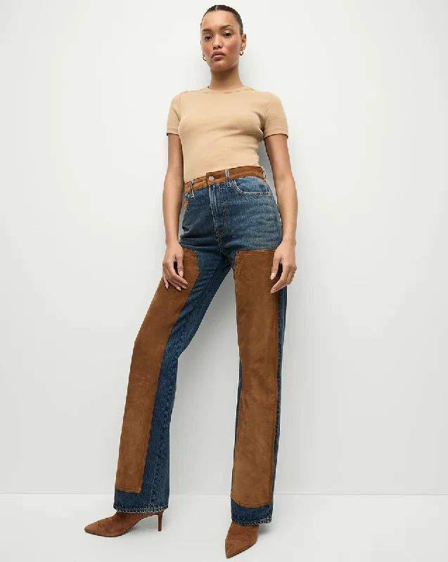 Dylan Suede-Patchwork Straight-Leg Jean