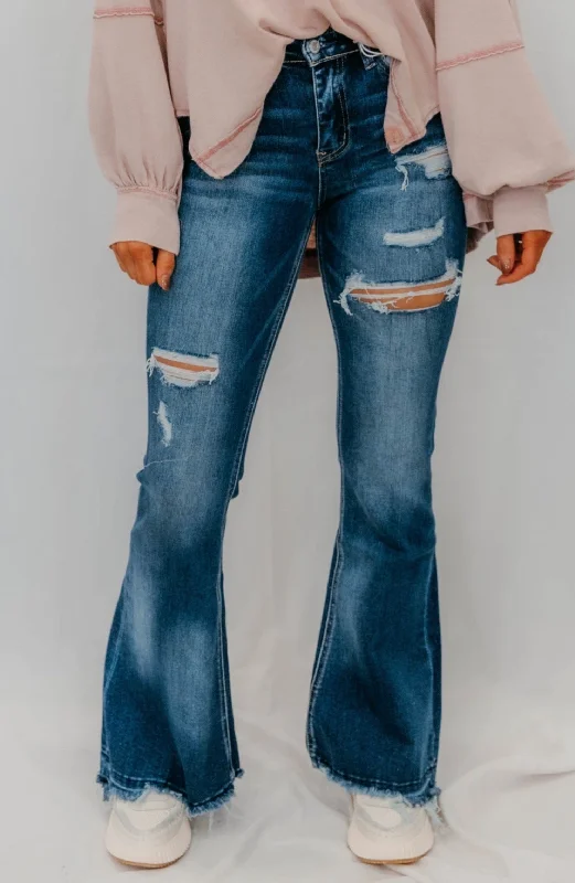 Bella Distressed High Rise Flare Jeans - Giant Step