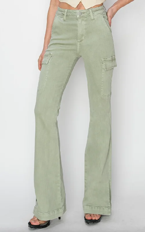 High Rise Cargo Slit Hem Bootcut Pants - Final Sale 40% off in cart