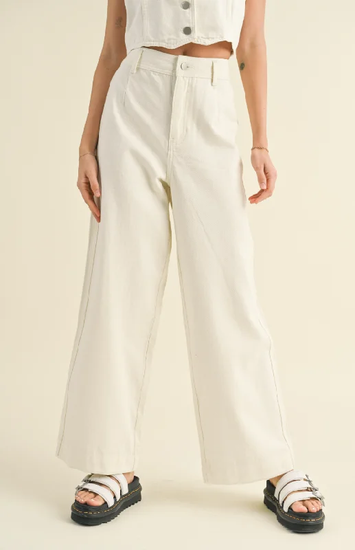 Journee Crop Wide Leg Jeans - Ecru