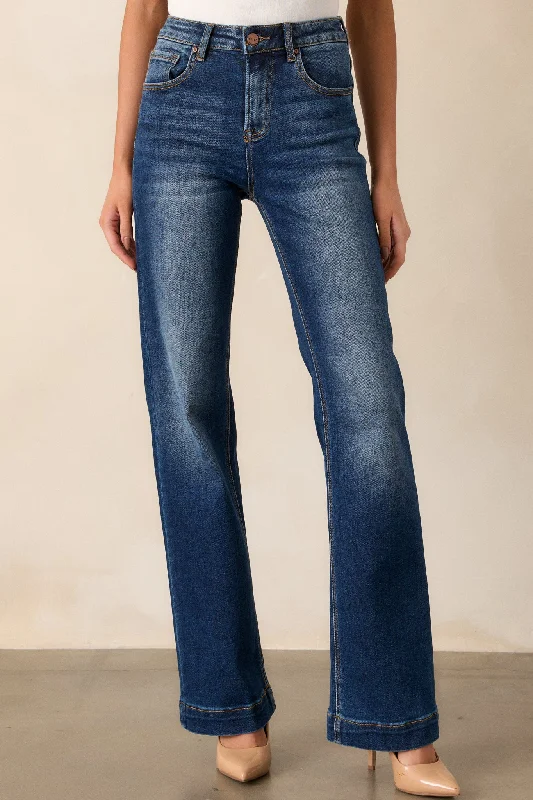 New Moon Rising Dark Wash Mid Rise Straight Leg Jeans