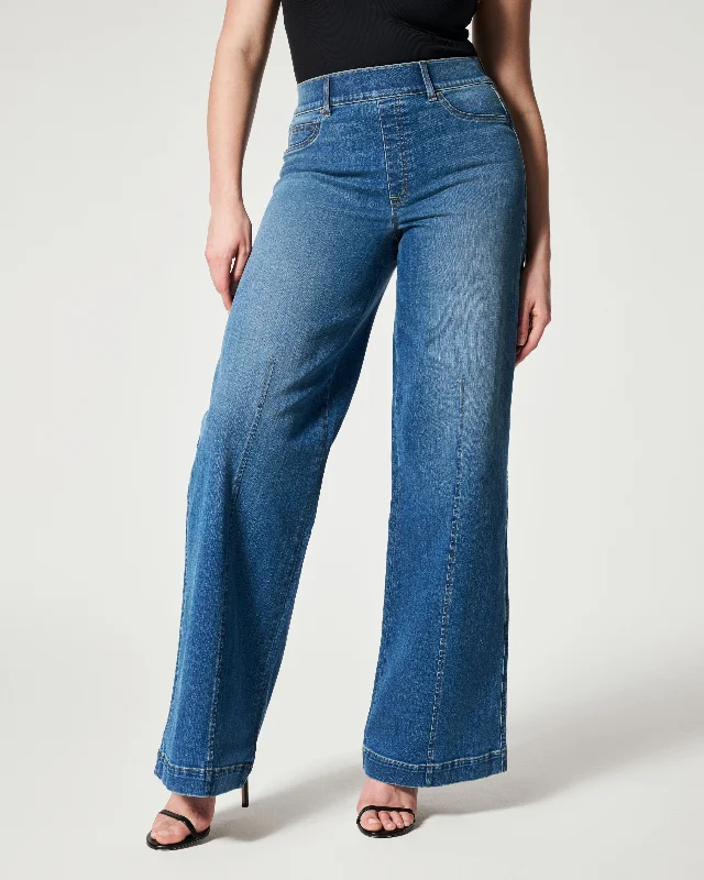 Seamed Front Wied Leg Jeans, Vintage Indigo