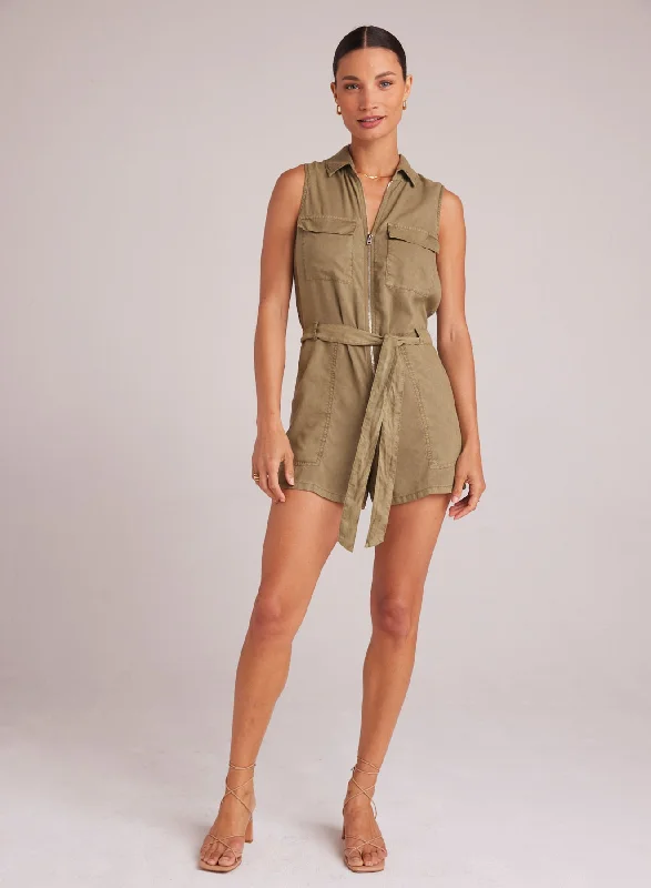 Zip Front Romper - French Olive