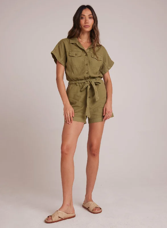 Searose  Romper with Belt - Tropical Olive