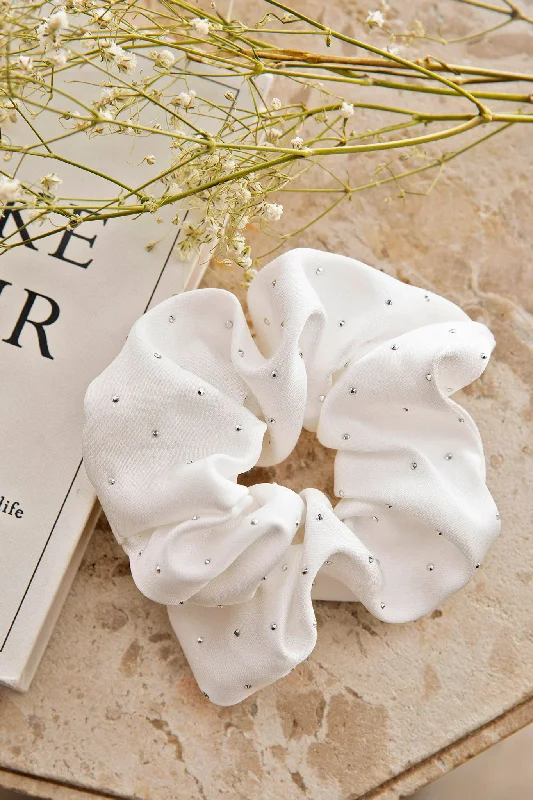 City Lights Embellished Scrunchie White