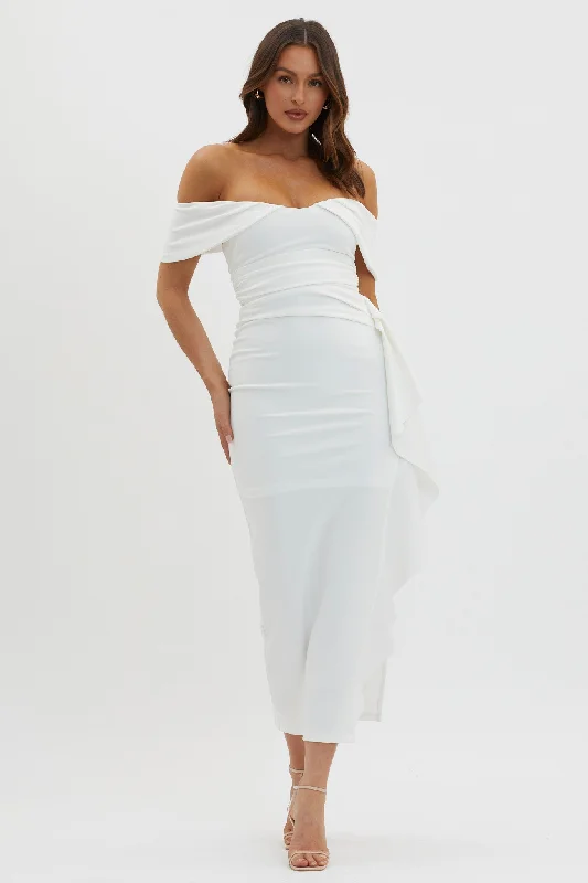 Lillianne Off-Shoulder Side Ruffle Maxi Dress White