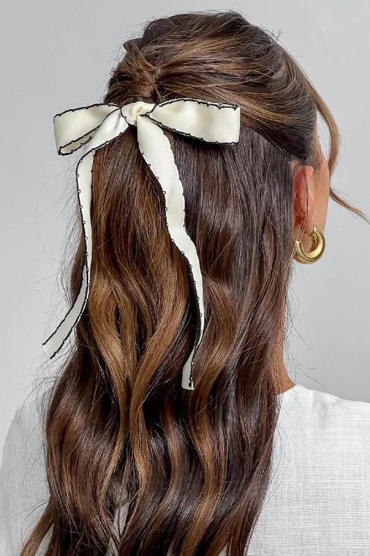 Misky Edge Stitch Bow Hairpin White