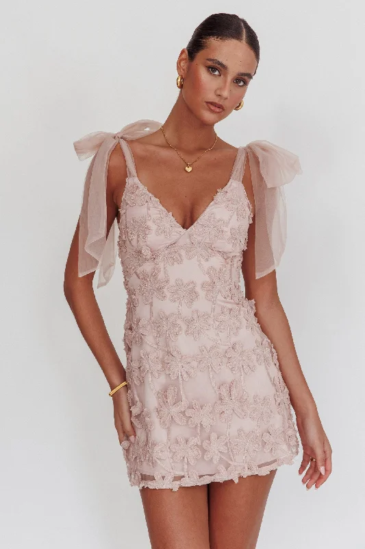 Mykonos Morning Tied Shoulder Embellished Mini Dress Blush