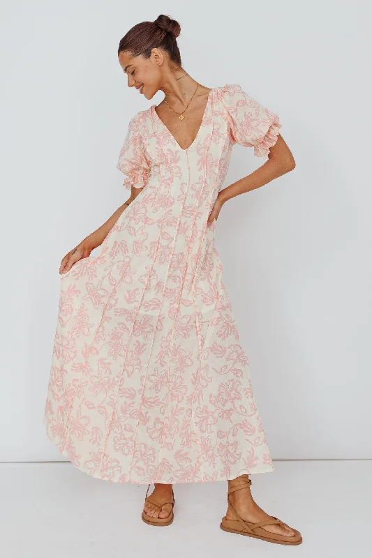 Sitting Pretty Pintuck Pleat Puff Sleeve Dress Pink