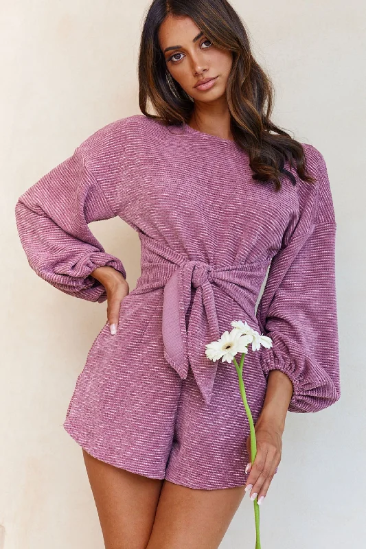 Windsor Long Balloon Sleeve Waist Tie Romper Mauve