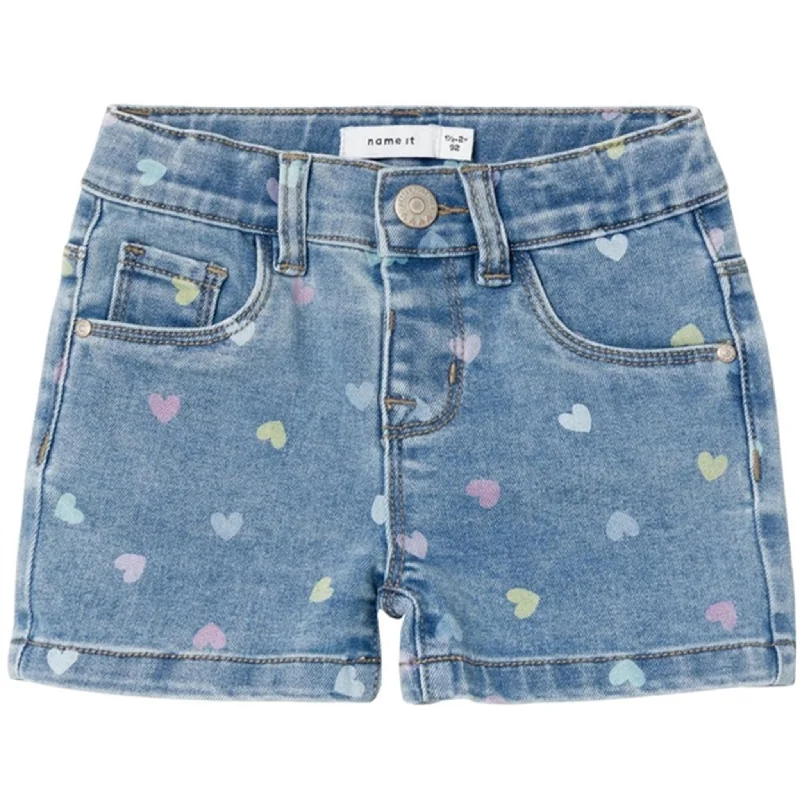 Name it Medium Blue Denim Hearts Salli Slim Denim Shorts Noos