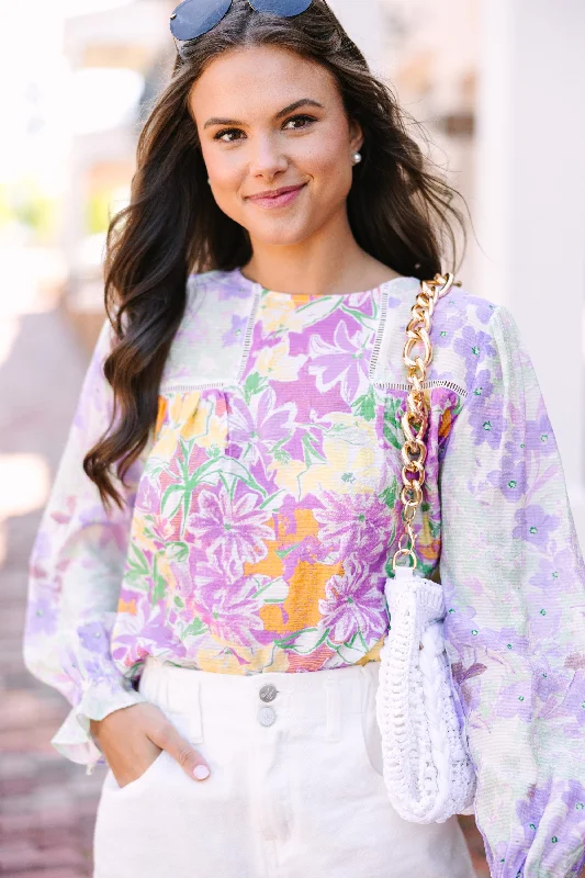 All About It Lavender Purple Floral Blouse