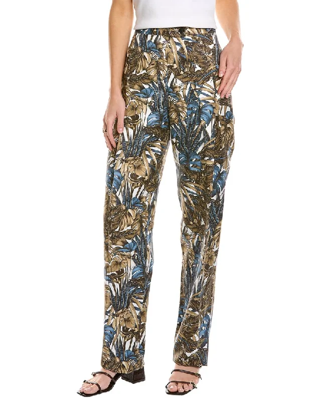 Ferragamo Printed Foliage Silk & Linen-Blend Pant