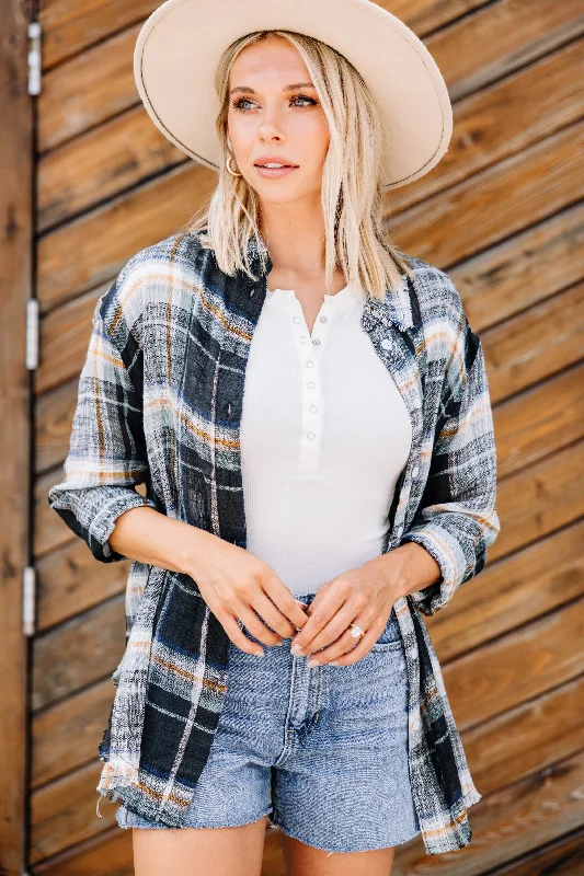 Looks Like Fun Black Plaid Button Down Top