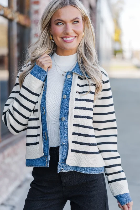 Make Your Choice Cream Striped Cardigan Jacket