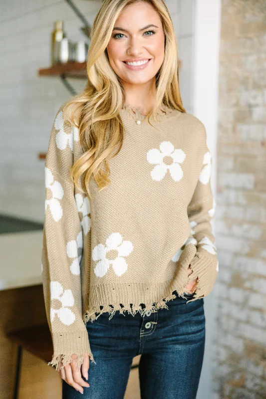 Never Let You Go Taupe Brown Floral Sweater