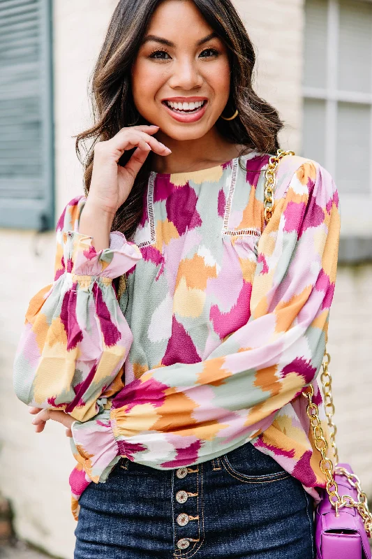 No Questions Magenta Purple Abstract Blouse