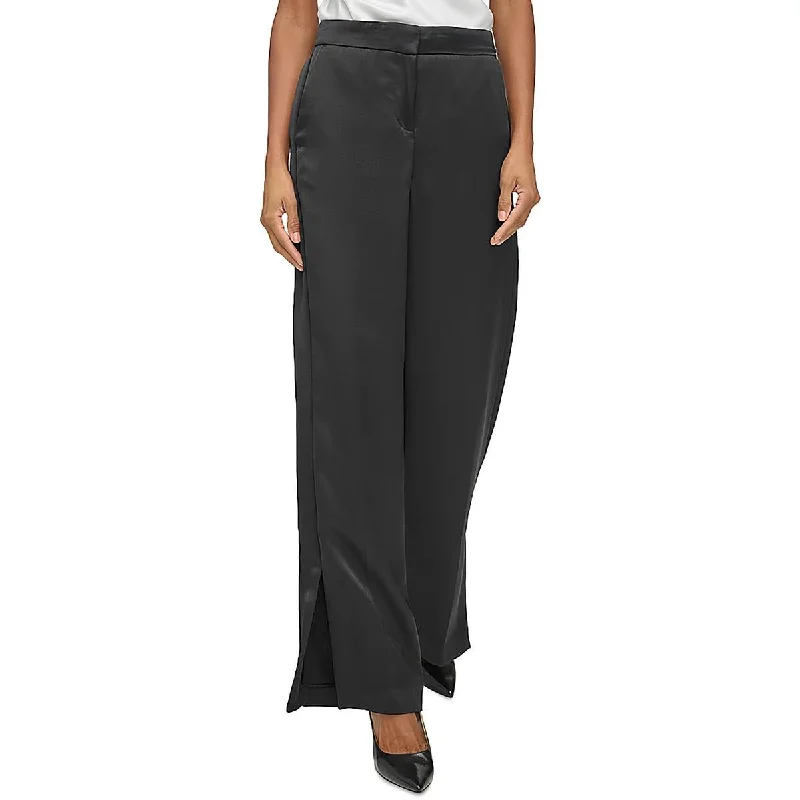 Womens High Rise Side Slit Suit Pants